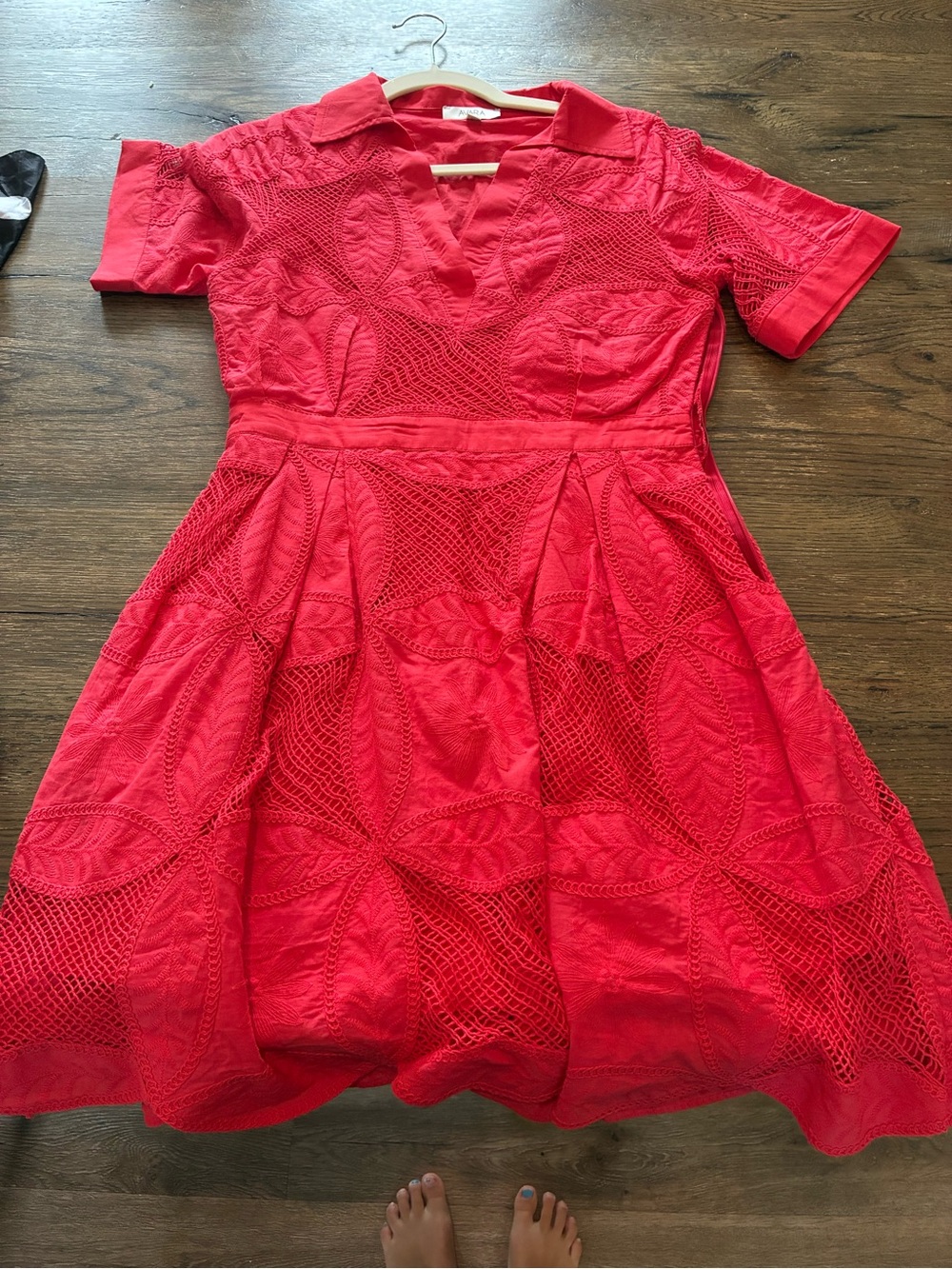 Red Lace Fit-and-Flare Dress - Picture 2 of 5
